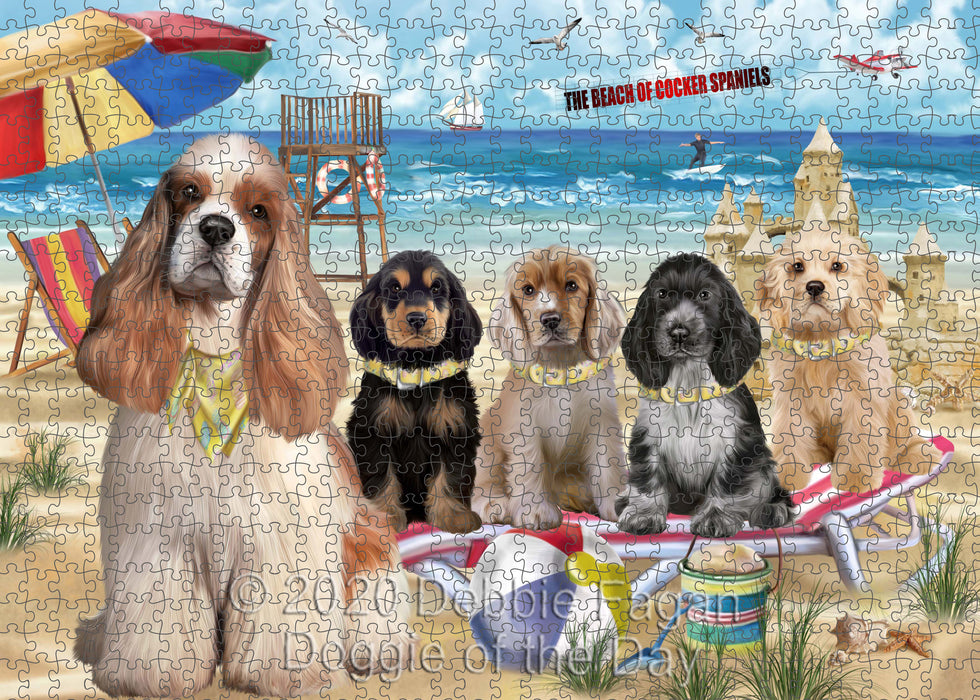 Pet Friendly Beach Cocker Spaniel Dogs Portrait Jigsaw Puzzle for Adults Animal Interlocking Puzzle Game Unique Gift for Dog Lover's with Metal Tin Box