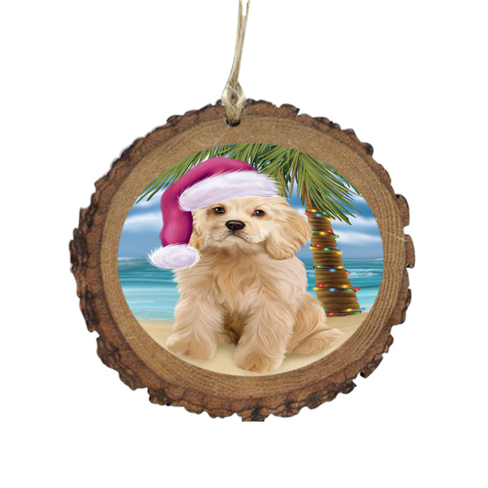 Summertime Happy Holidays Christmas Cocker Spaniel Dog on Tropical Island Beach Wooden Christmas Ornament WOR49365