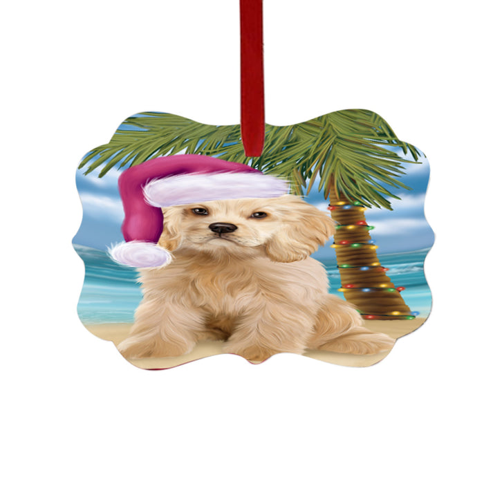 Summertime Happy Holidays Christmas Cocker Spaniel Dog on Tropical Island Beach Double-Sided Photo Benelux Christmas Ornament LOR49365