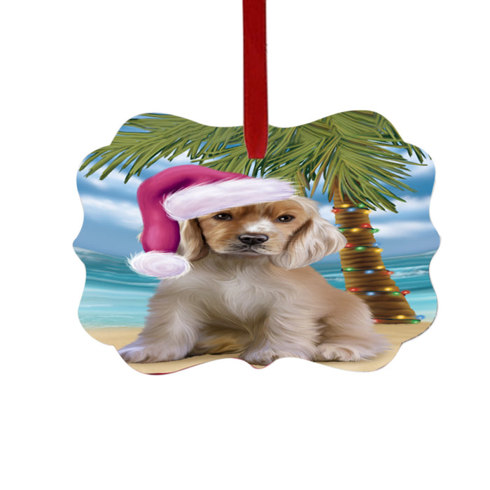 Summertime Happy Holidays Christmas Cocker Spaniel Dog on Tropical Island Beach Double-Sided Photo Benelux Christmas Ornament LOR49366