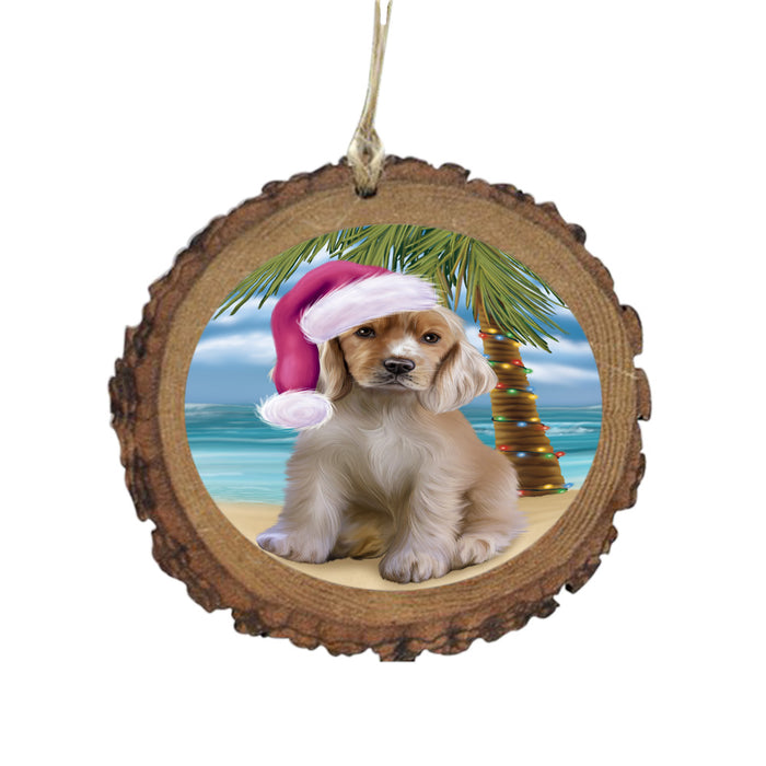 Summertime Happy Holidays Christmas Cocker Spaniel Dog on Tropical Island Beach Wooden Christmas Ornament WOR49366