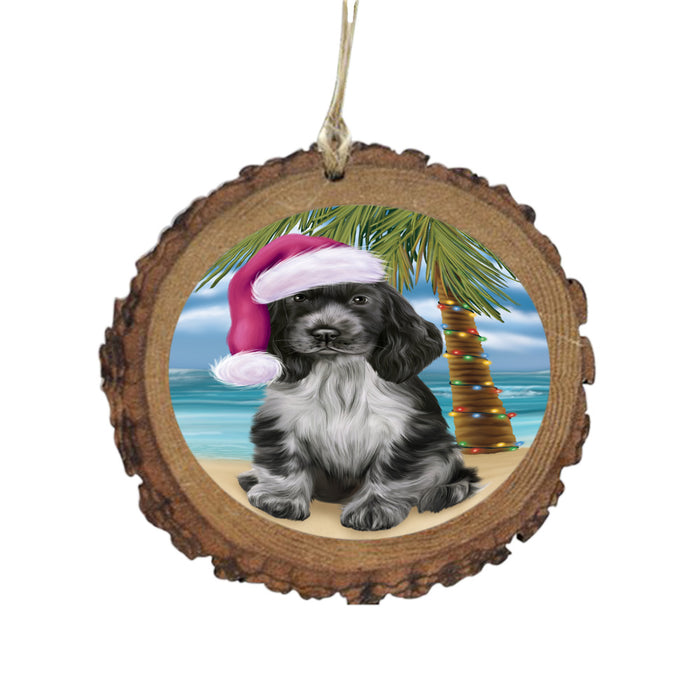 Summertime Happy Holidays Christmas Cocker Spaniel Dog on Tropical Island Beach Wooden Christmas Ornament WOR49367