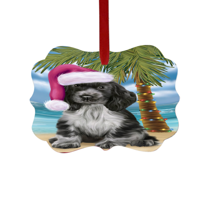 Summertime Happy Holidays Christmas Cocker Spaniel Dog on Tropical Island Beach Double-Sided Photo Benelux Christmas Ornament LOR49367