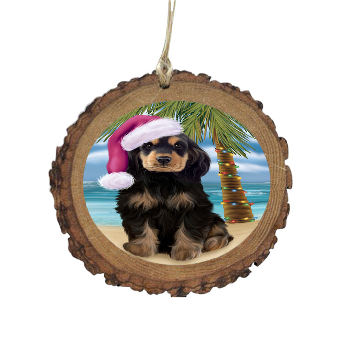 Summertime Happy Holidays Christmas Cocker Spaniel Dog on Tropical Island Beach Wooden Christmas Ornament WOR49368