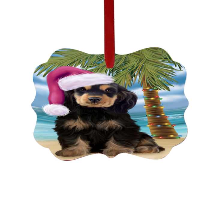Summertime Happy Holidays Christmas Cocker Spaniel Dog on Tropical Island Beach Double-Sided Photo Benelux Christmas Ornament LOR49368