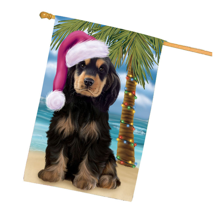 Christmas Summertime Beach Cocker Spaniel Dog House Flag Outdoor Decorative Double Sided Pet Portrait Weather Resistant Premium Quality Animal Printed Home Decorative Flags 100% Polyester FLG68721