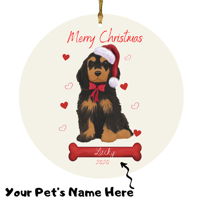 Personalized Merry Christmas  Cocker Spaniel Dog Christmas Tree Round Flat Ornament RBPOR58947