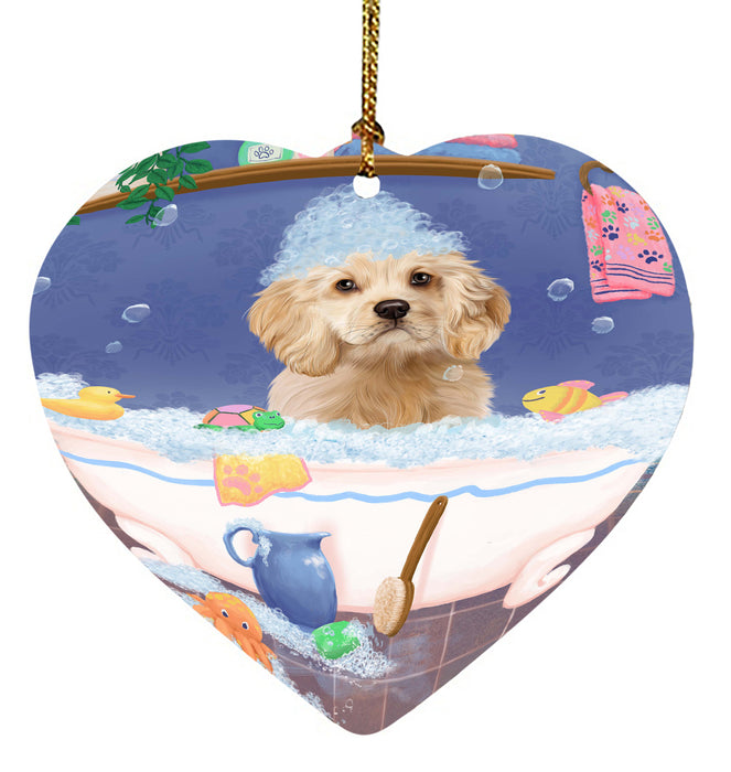 Rub A Dub Dog In A Tub Cocker Spaniel Dog Heart Christmas Ornament HPORA58594