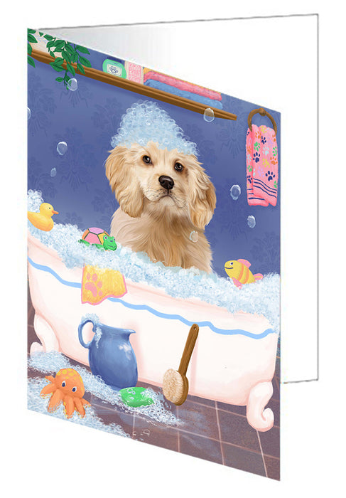 Rub A Dub Dog In A Tub Cocker Spaniel Dog Handmade Artwork Assorted Pets Greeting Cards and Note Cards with Envelopes for All Occasions and Holiday Seasons GCD79376