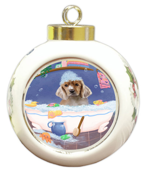 Rub A Dub Dog In A Tub Cocker Spaniel Dog Round Ball Christmas Ornament RBPOR58579