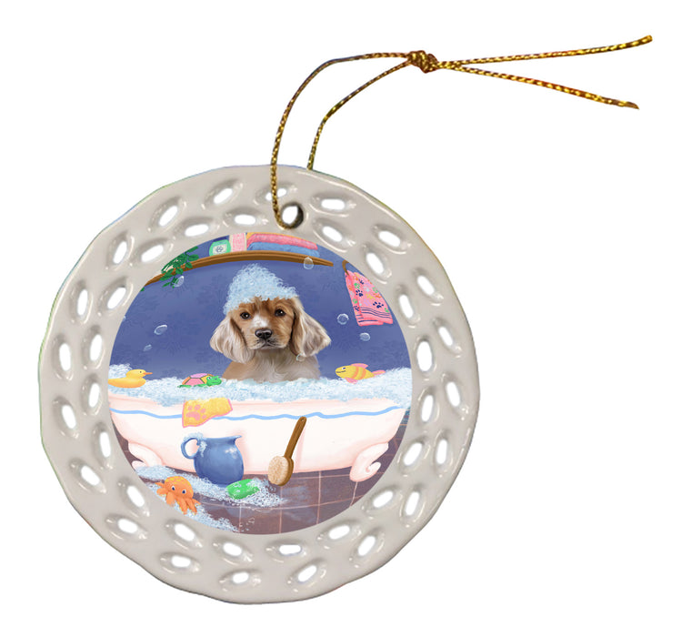 Rub A Dub Dog In A Tub Cocker Spaniel Dog Doily Ornament DPOR58246