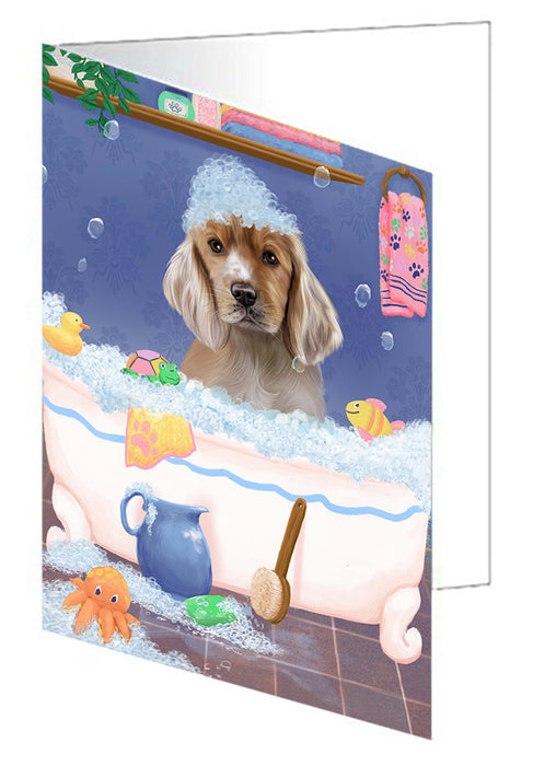Rub A Dub Dog In A Tub Cocker Spaniel Dog Handmade Artwork Assorted Pets Greeting Cards and Note Cards with Envelopes for All Occasions and Holiday Seasons GCD79379