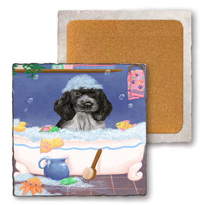 Rub A Dub Dog In A Tub Cocker Spaniel Dog Set of 4 Natural Stone Marble Tile Coasters MCST52356
