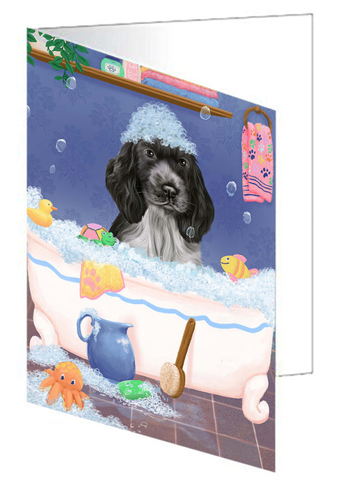 Rub A Dub Dog In A Tub Cocker Spaniel Dog Handmade Artwork Assorted Pets Greeting Cards and Note Cards with Envelopes for All Occasions and Holiday Seasons GCD79382