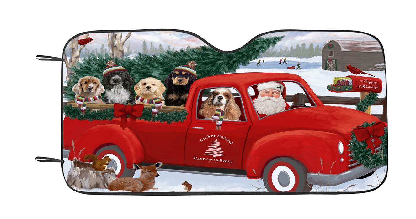 Christmas Santa Express Delivery Red Truck Cocker Spaniel Dogs Car Sun Shade