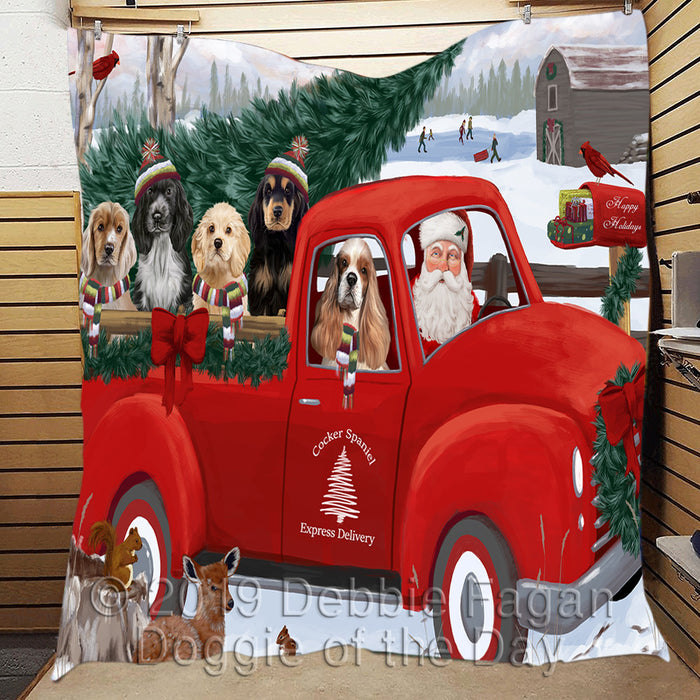 Christmas Santa Express Delivery Red Truck Cocker Spaniel Dogs Quilt