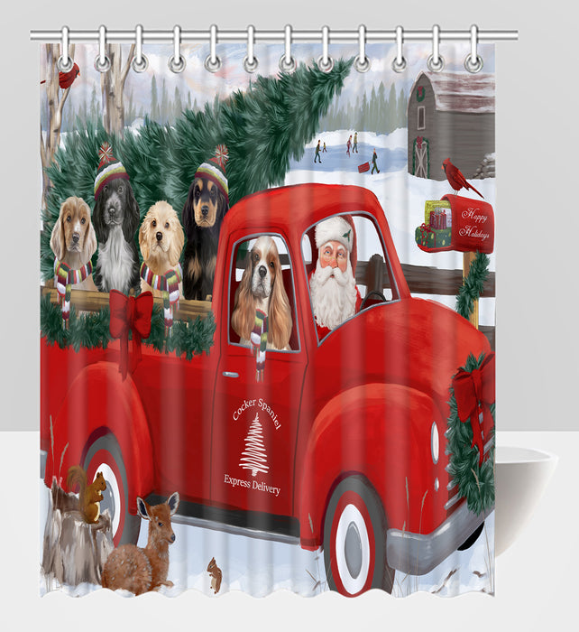 Christmas Santa Express Delivery Red Truck Cocker Spaniel Dogs Shower Curtain