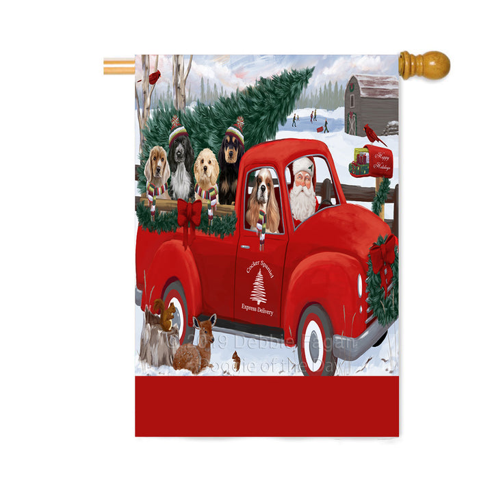 Personalized Christmas Santa Red Truck Express Delivery Cocker Spaniel Dogs Custom House Flag FLG-DOTD-A57702