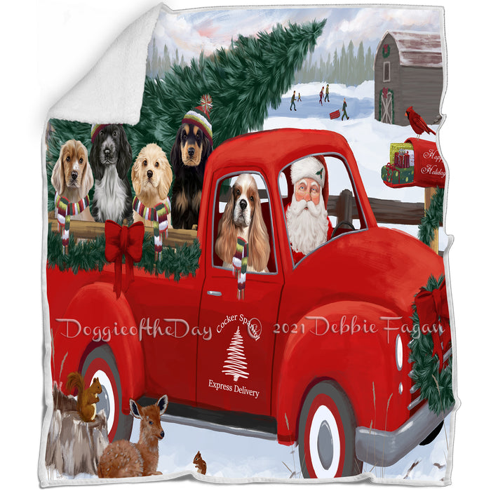 Christmas Santa Express Delivery Red Truck Cocker Spaniels Dog Family Blanket BLNKT112638