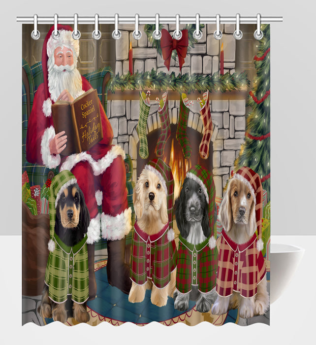 Christmas Cozy Holiday Fire Tails Cocker Spaniel Dogs Shower Curtain