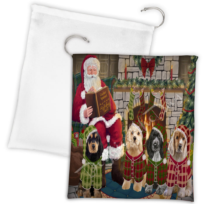 Christmas Cozy Holiday Fire Tails Cocker Spaniel Dogs Drawstring Laundry or Gift Bag LGB48493