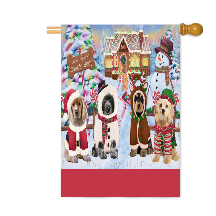 Personalized Holiday Gingerbread Cookie Shop Cocker Spaniel Dogs Custom House Flag FLG-DOTD-A59255
