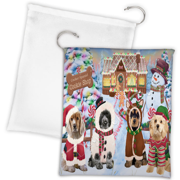 Holiday Gingerbread Cookie Cocker Spaniel Dogs Shop Drawstring Laundry or Gift Bag LGB48590