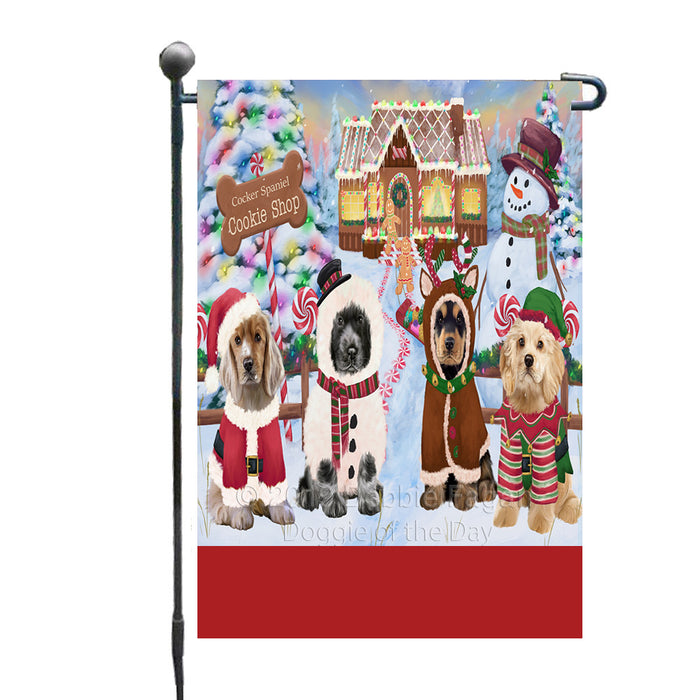 Personalized Holiday Gingerbread Cookie Shop Cocker Spaniel Dogs Custom Garden Flags GFLG-DOTD-A59199