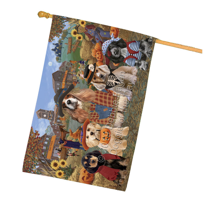 Halloween 'Round Town And Fall Pumpkin Scarecrow Both Cocker Spaniel Dogs House Flag FLG65647
