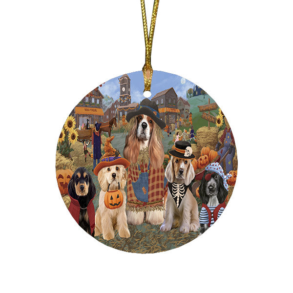 Halloween 'Round Town And Fall Pumpkin Scarecrow Both Cocker Spaniel Dogs Round Flat Christmas Ornament RFPOR57395