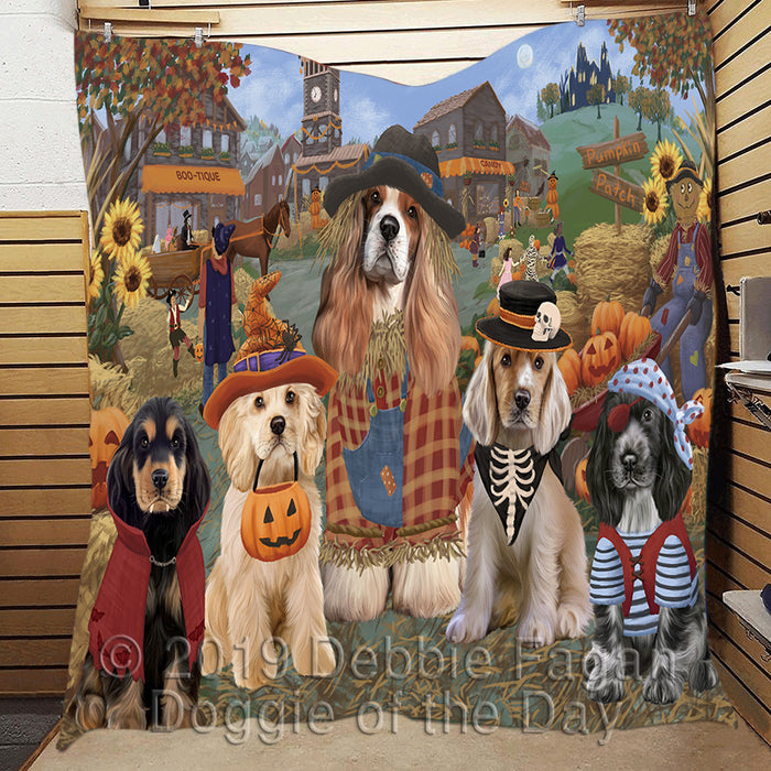 Halloween 'Round Town and Fall Pumpkin Scarecrow Both Cocker Spaniel Dogs Quilt