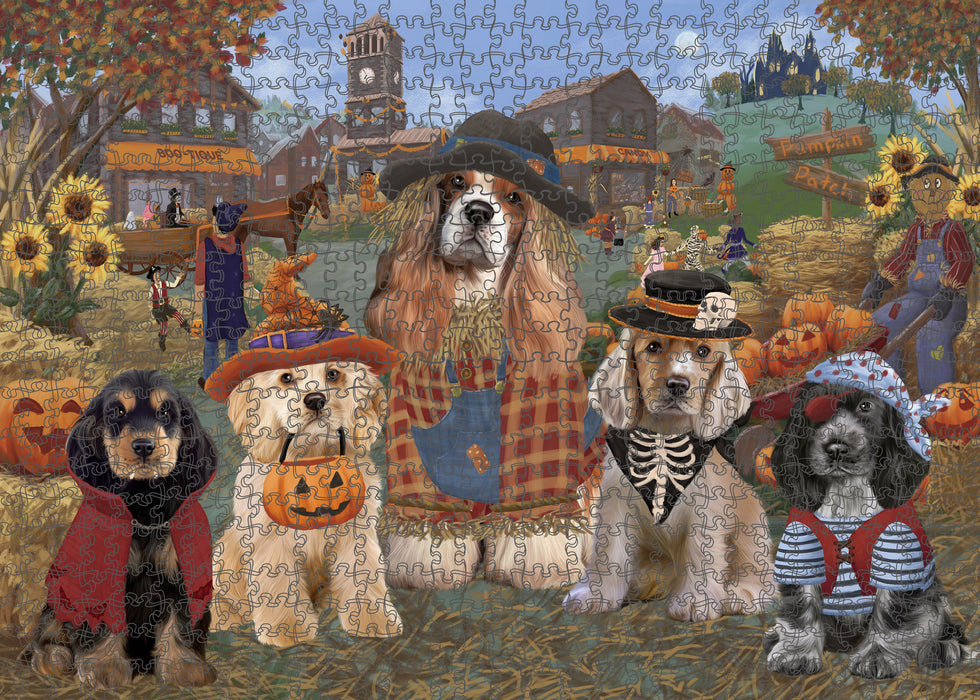 Halloween 'Round Town And Fall Pumpkin Scarecrow Both Cocker Spaniel Dogs Puzzle with Photo Tin PUZL96272