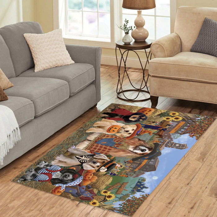 Halloween 'Round Town and Fall Pumpkin Scarecrow Both Cocker Spaniel Dogs Area Rug