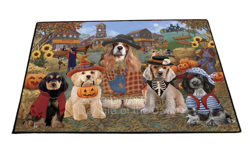 Halloween 'Round Town And Fall Pumpkin Scarecrow Both Cocker Spaniel Dogs Floormat FLMS53918