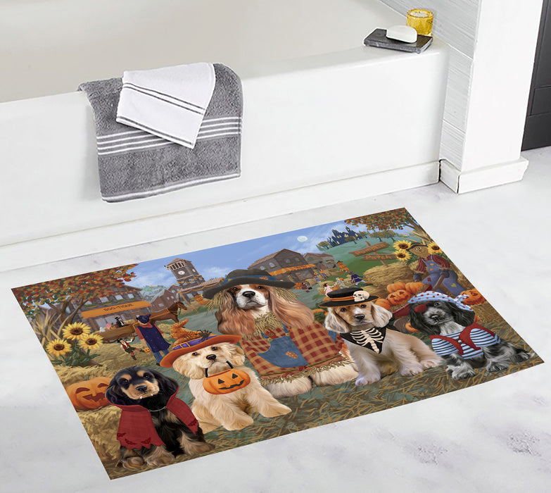 Halloween 'Round Town and Fall Pumpkin Scarecrow Both Cocker Spaniel Dogs Bath Mat