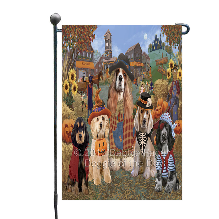 Halloween 'Round Town And Fall Pumpkin Scarecrow Both Cocker Spaniel Dogs Garden Flag GFLG65591