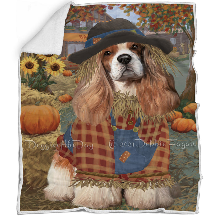 Halloween 'Round Town And Fall Pumpkin Scarecrow Both Cocker Spaniel Dogs Blanket BLNKT139430
