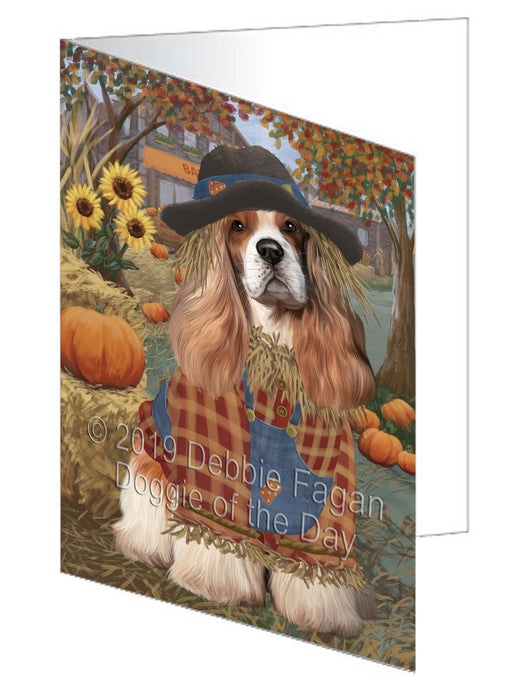 Fall Pumpkin Scarecrow Cocker Spaniel Dog Handmade Artwork Assorted Pets Greeting Cards and Note Cards with Envelopes for All Occasions and Holiday Seasons GCD78002