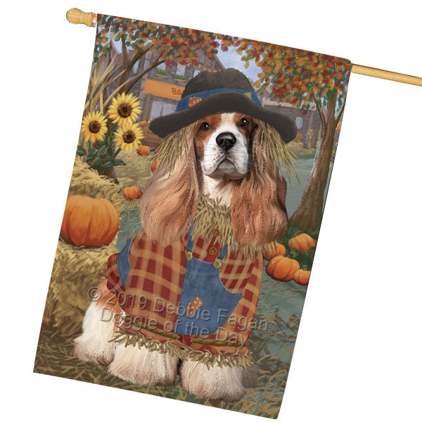 Halloween 'Round Town And Fall Pumpkin Scarecrow Both Cocker Spaniel Dogs House Flag FLG65708