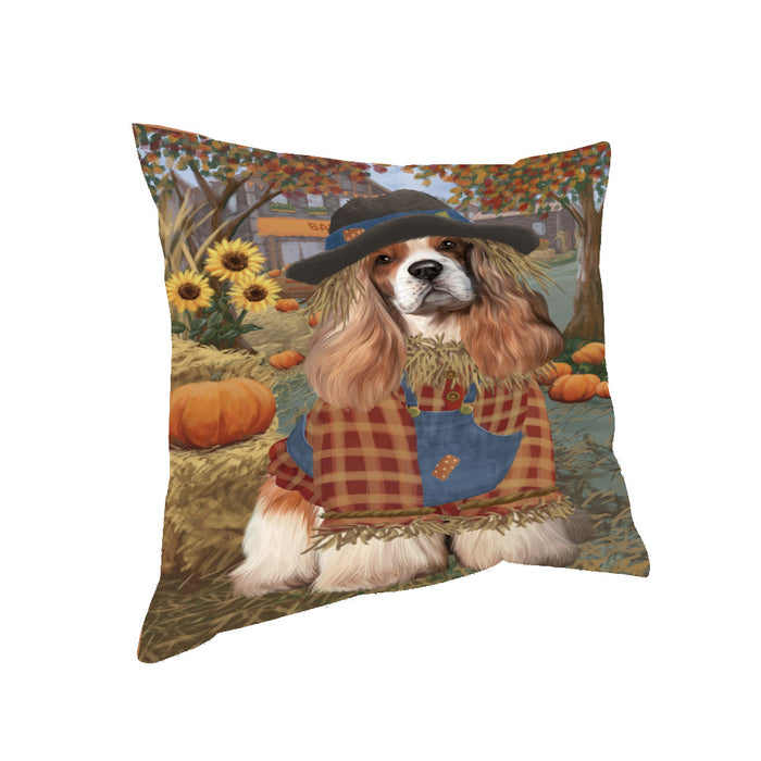 Halloween 'Round Town And Fall Pumpkin Scarecrow Both Cocker Spaniel Dogs Pillow PIL82608