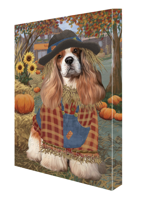 Halloween 'Round Town And Fall Pumpkin Scarecrow Both Cocker Spaniel Dogs Canvas Print Wall Art Décor CVS140057