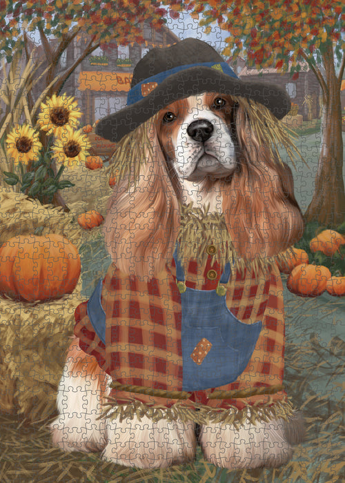 Halloween 'Round Town And Fall Pumpkin Scarecrow Both Cocker Spaniel Dogs Puzzle  PUZL96516
