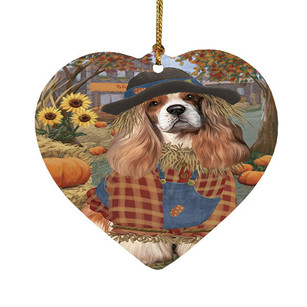 Fall Pumpkin Scarecrow Cocker Spaniel Dogs Heart Christmas Ornament HPOR57552