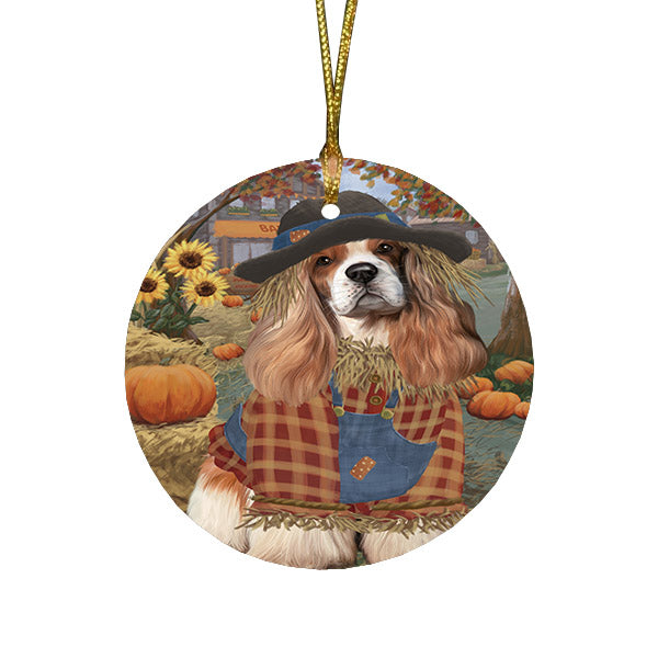 Halloween 'Round Town And Fall Pumpkin Scarecrow Both Cocker Spaniel Dogs Round Flat Christmas Ornament RFPOR57456