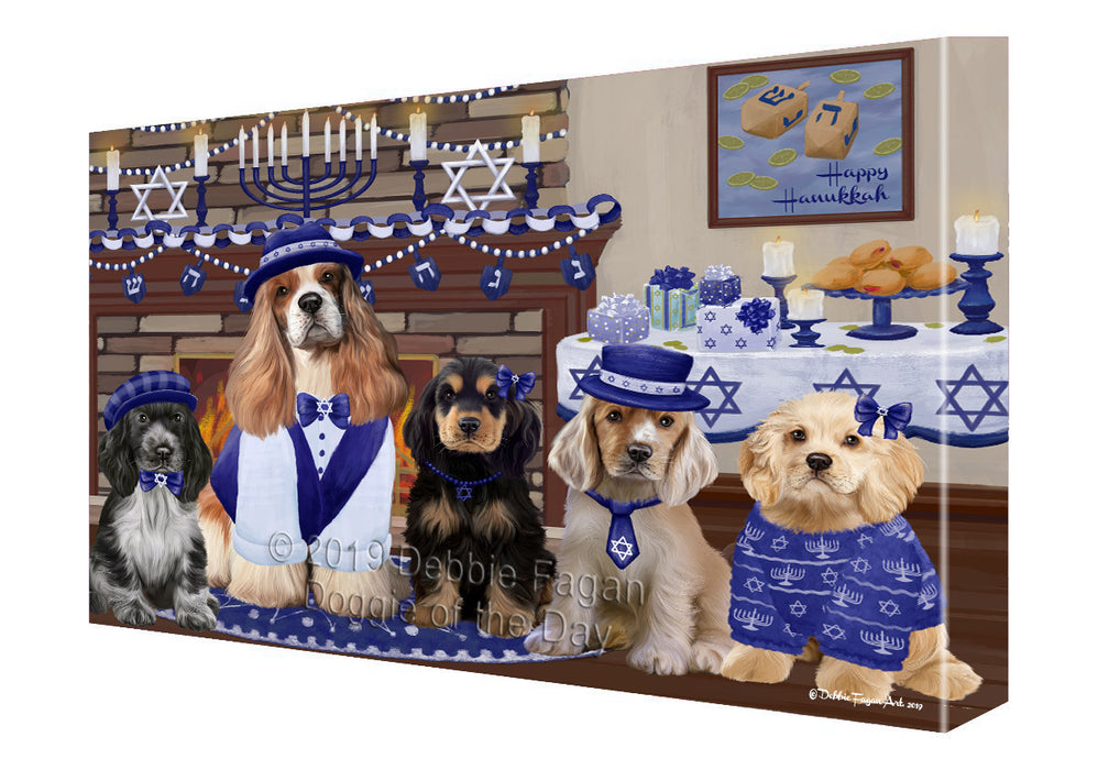 Happy Hanukkah Family and Happy Hanukkah Both Cocker Spaniel Dogs Canvas Print Wall Art Décor CVS141110