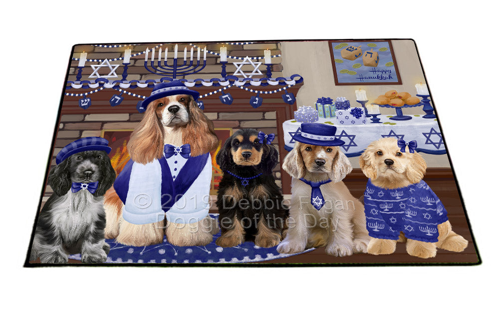 Happy Hanukkah Family and Happy Hanukkah Both Cocker Spaniel Dogs Floormat FLMS54101