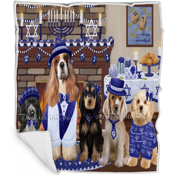Happy Hanukkah Family and Happy Hanukkah Both Cocker Spaniel Dogs Blanket BLNKT140483