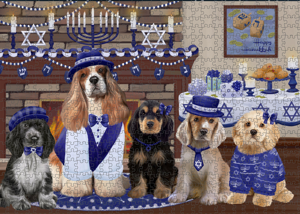 Happy Hanukkah Family and Happy Hanukkah Both Cocker Spaniel Dogs Puzzle with Photo Tin PUZL96760
