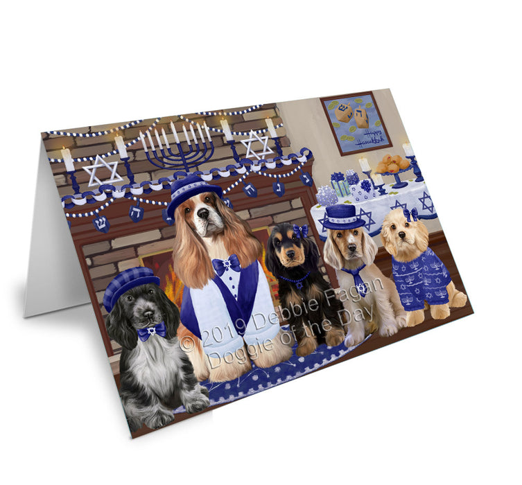 Happy Hanukkah Family Cocker Spaniel Dogs Handmade Artwork Assorted Pets Greeting Cards and Note Cards with Envelopes for All Occasions and Holiday Seasons GCD78185