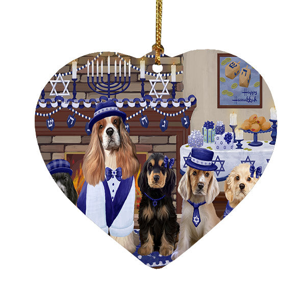 Happy Hanukkah Family Cocker Spaniel Dogs Heart Christmas Ornament HPOR57613
